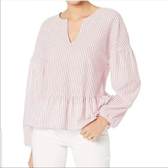 BCBGMaxAzria Striped Boho Long Sleeve Peasant Top Size M - Picture 1 of 7